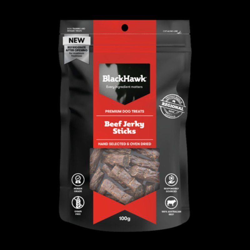 Black Hawk Dog Treats Beef Jerky Sticks 100g Black Hawk Dog Treats Beef Jerky Sticks 100g