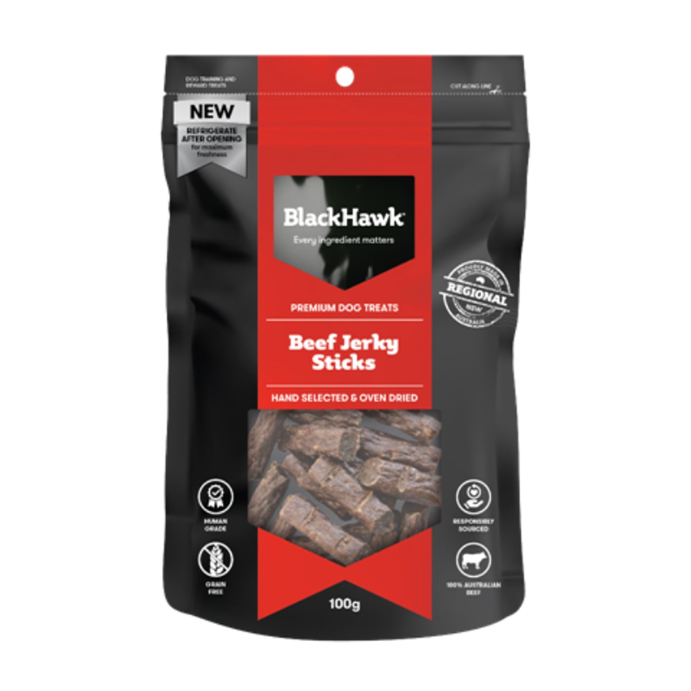 Black Hawk Dog Treats Beef Jerky Sticks 100g Black Hawk Dog Treats Beef Jerky Sticks 100g