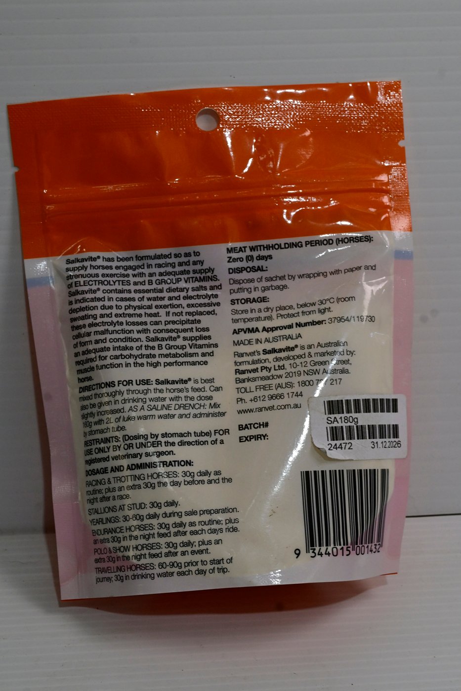 Ranvet Salkavite Vitamin B & Electrolyte For Horses [ps:180g]